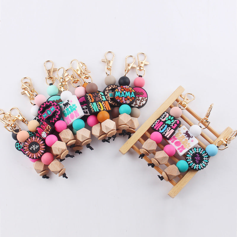 Wholesale Handmade Silicone Beaded Cartoon Mother's Day Keychain